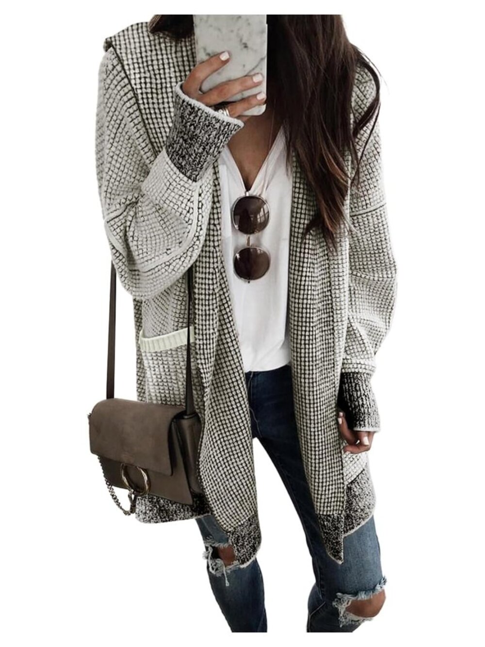Sidefeel Open Front Cardigan Hooded Knit Sweater